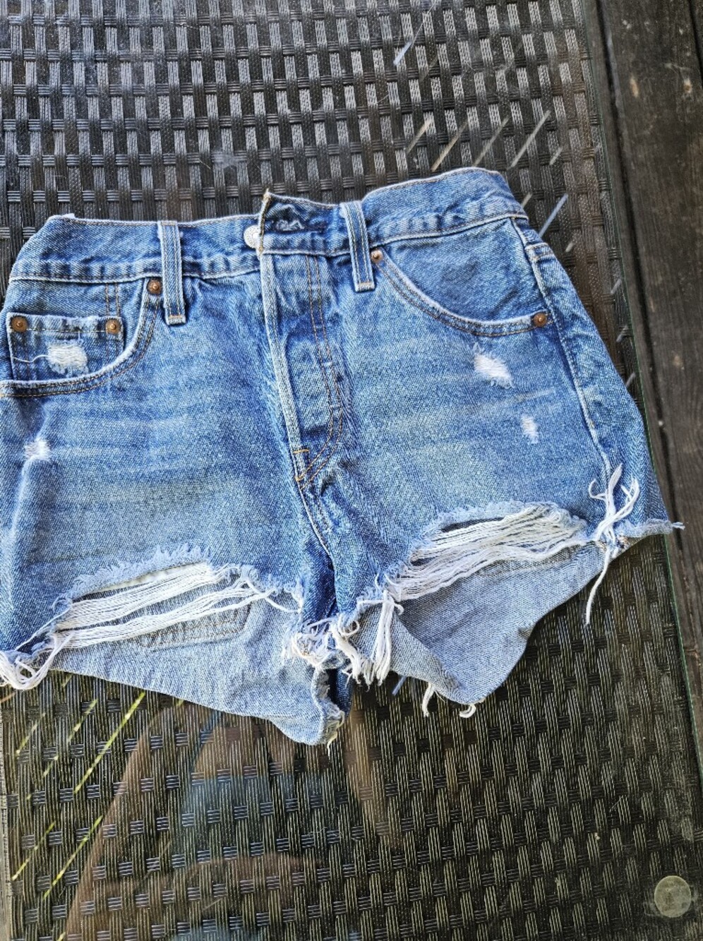 Levi's 501 Blue Ripped Denim Cutoff Shorts